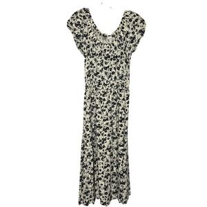 Gap Womens Black White Floral Rayon Midi Dress Short Sleeve Elastic Waist M